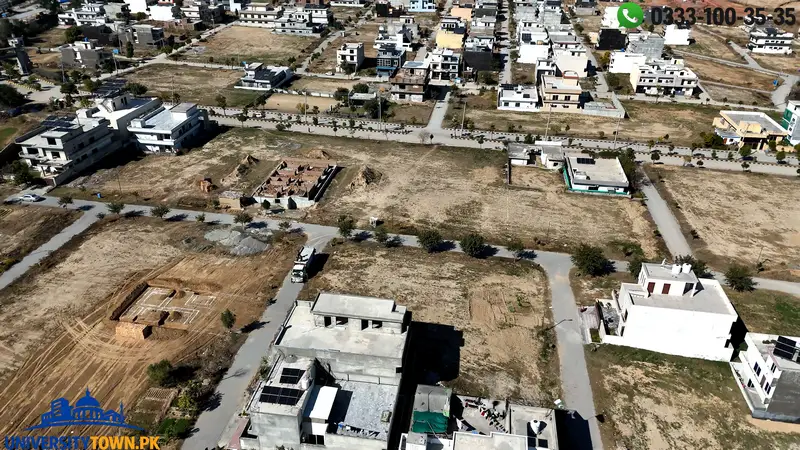 University Town Islamabad main boulevard road view and plots